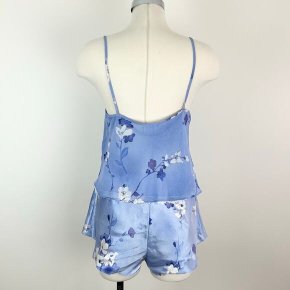 Vintage California Dynasty Sleep Set Blue Floral Sheer Satin Size Medium 1980s - Picture 3 of 12